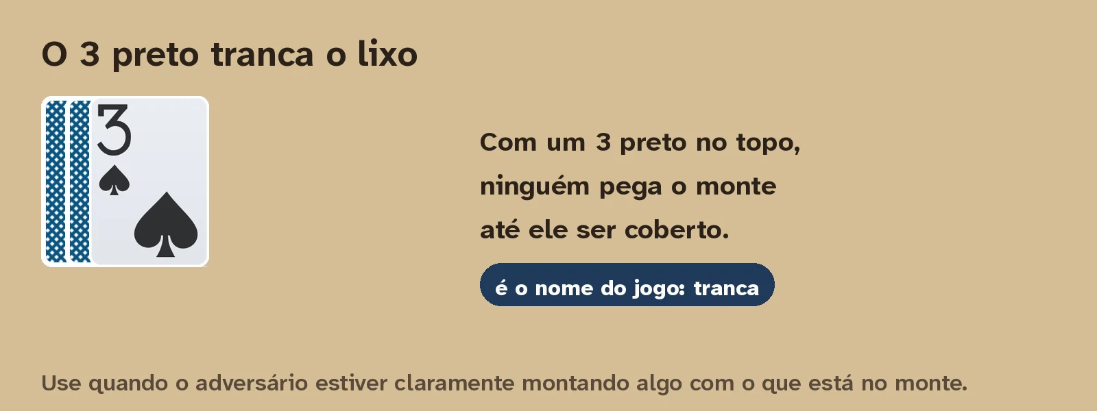 Um 3 preto no topo do monte de descarte, travando o monte.