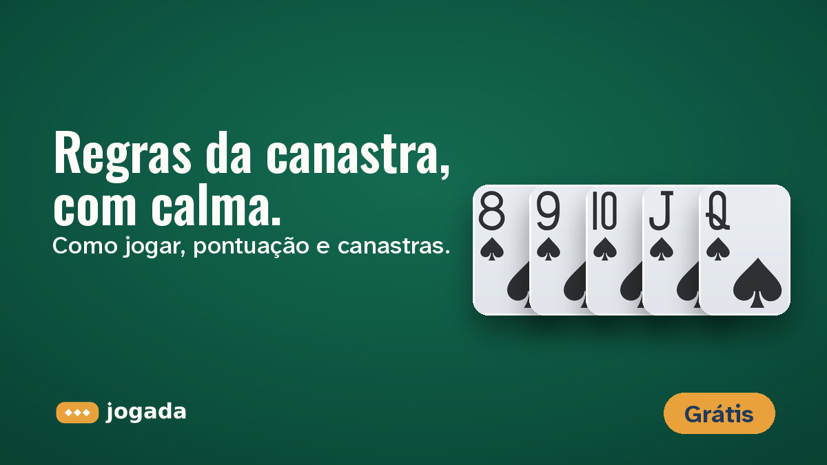 Sequência de 8 a dama de espadas sobre o feltro, com a frase: Regras da canastra, com calma.