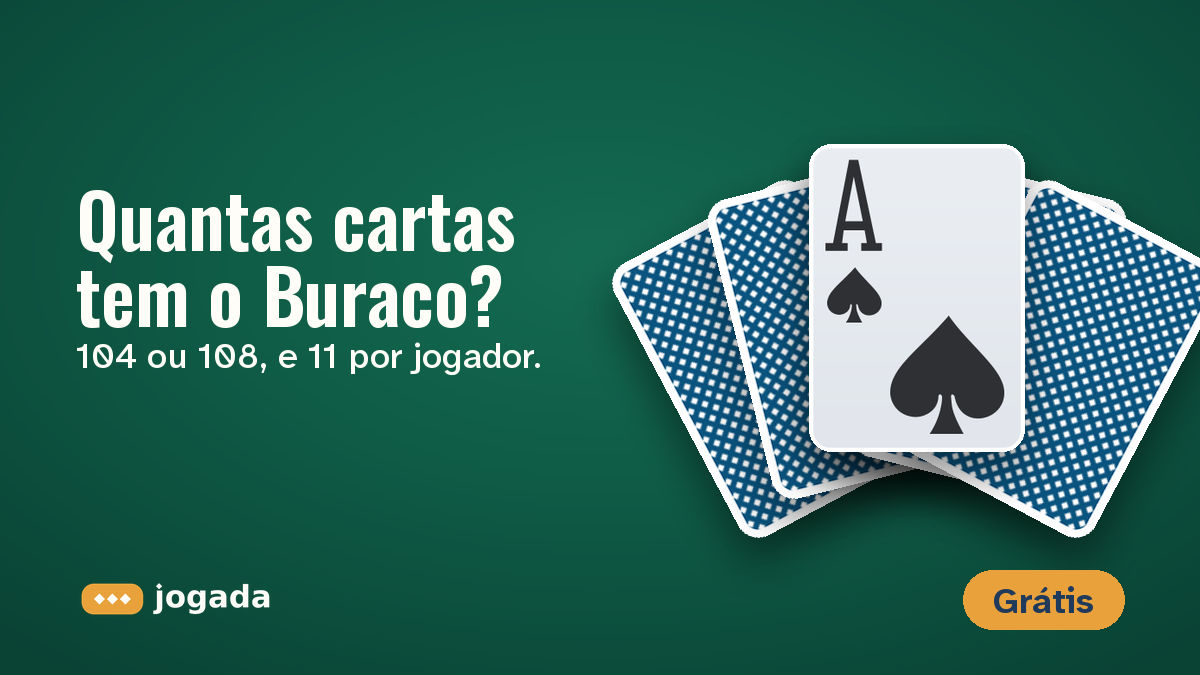 Um ás de espadas sobre cartas viradas para baixo, com a pergunta: Quantas cartas tem o Buraco?